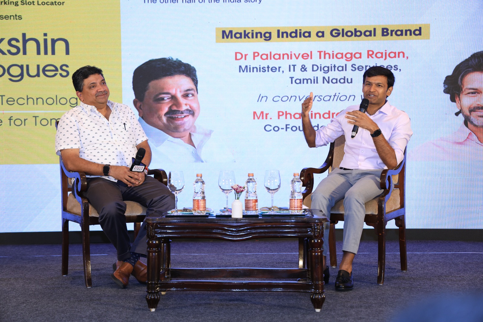 DR-PTR Dr. Palanivel Thiaga Rajan in conversation with Phanindra Sama, Co-Ffounder of redBus at Dakshin Dialogues-2024 in Hyderabad.