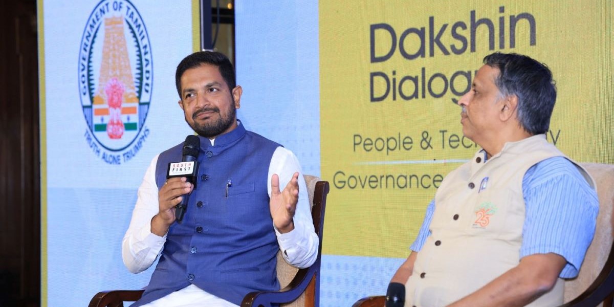 Sharat Bachegowda and Professor Narayanan at the Dakshin Dialogues 2024
