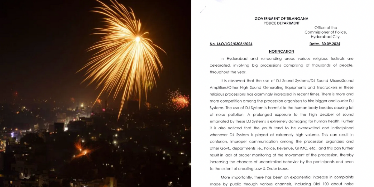 Hyderabad Police bans loud music and firecrackers during religious processions Hyderabad Police bans loud music and firecrackers during religious processions