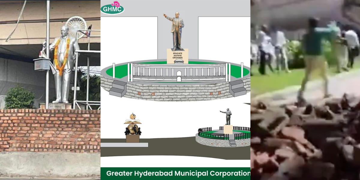 Dalit activists tear down wall around Ambedkar statue on Tank Bund