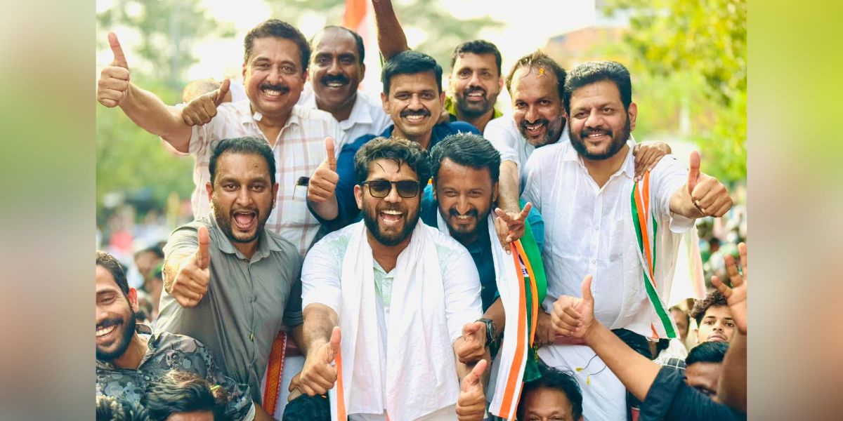Congress leaders celebrating the party’s victory in Palakkad. (Facebook) Kerala bypolls results