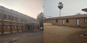 Despite being ready it took 6 years for the new building to be operational in the Peddapur Gurukul (right), old building (left)