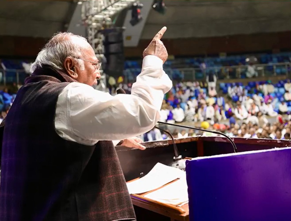 AICC President Mallikarjun Kharge at the Constitution Day event in Delhi. (Mallikarjun Kharge/X)