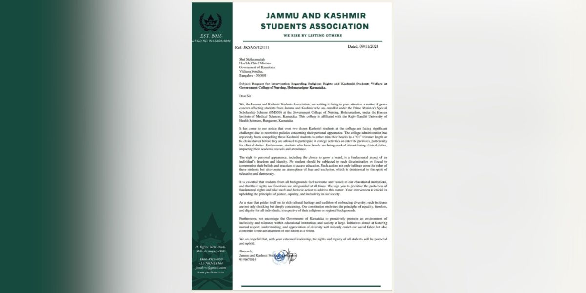 Letter to Chief Minister by JKSA. (1) Letter to Chief Minister by JKSA.