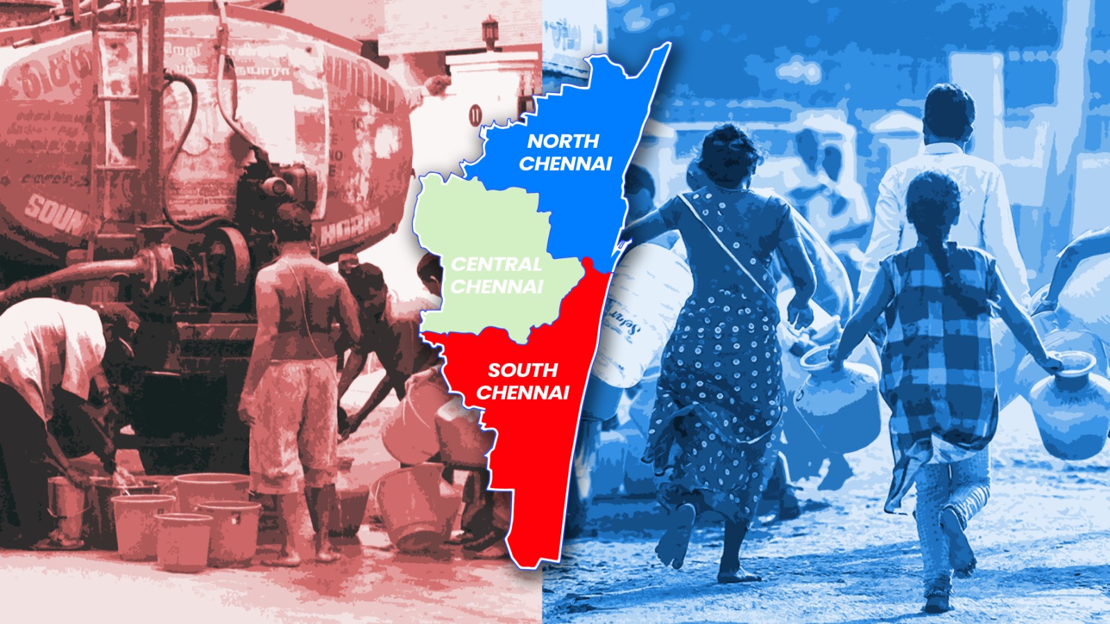 North Chennai waits for water, South Chennai filters and pays. North Chennai waits for water, South Chennai filters and pays.