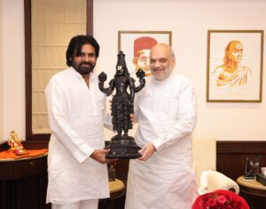 Pawan Kalyan with Amit Shah in New Delhi on 6 November. (Pawan Kalyan/X)