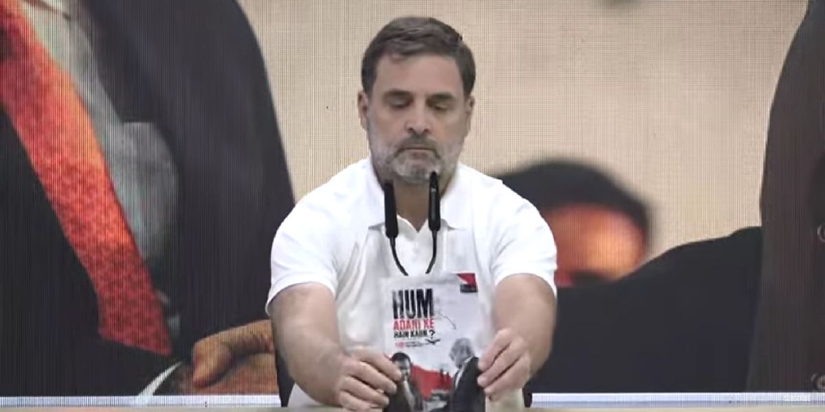 Rahul Gandhi during the press conference. (Screengrab) Rahul Gandhi during the press conference. (Screengrab)