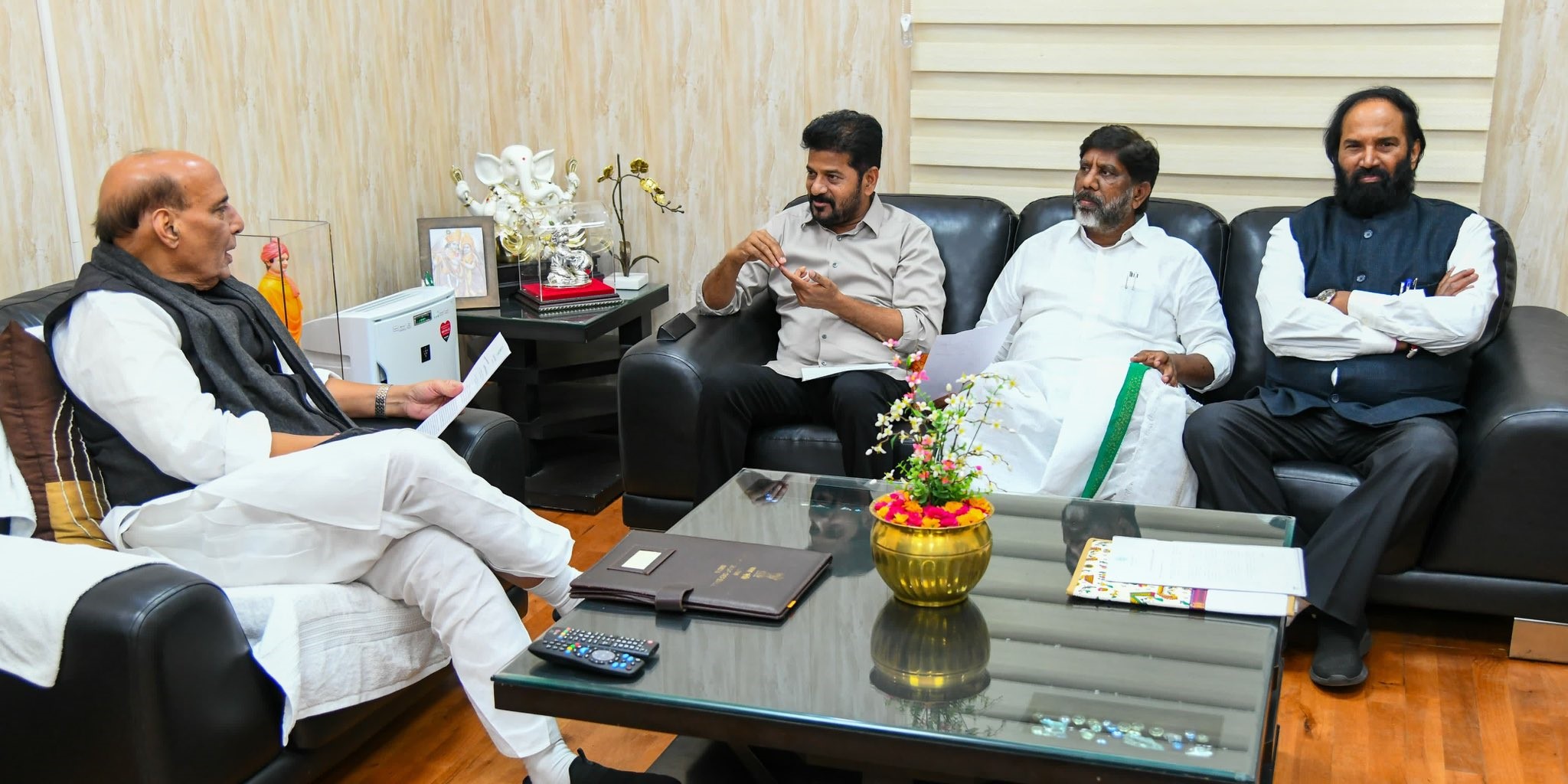 Telangana Chief Minister Revanth Reddy’s meeting with Union Minister Rajnath Singh. (X) Telangana Chief Minister Revanth Reddy's meeting with Union Minister Rajnath Singh. (X)