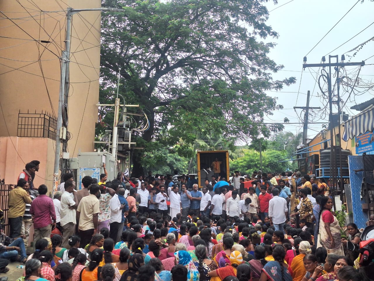 Residents protest against the move to evict from the place where they have been living for the past four decades.