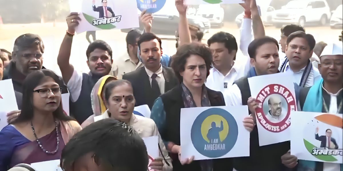 INDIA bloc MPs protest seeking Amit Shah’s resignation. INDIA bloc MPs protest seeking Amit Shah's resignation.