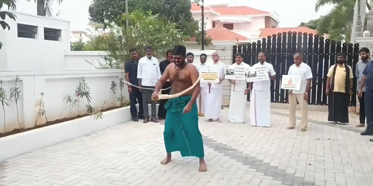 K Annamalai’s protest against DMK government in Tamil Nadu by whipping himself. K Annamalai's protest against DMK government in Tamil Nadu by whipping himself.