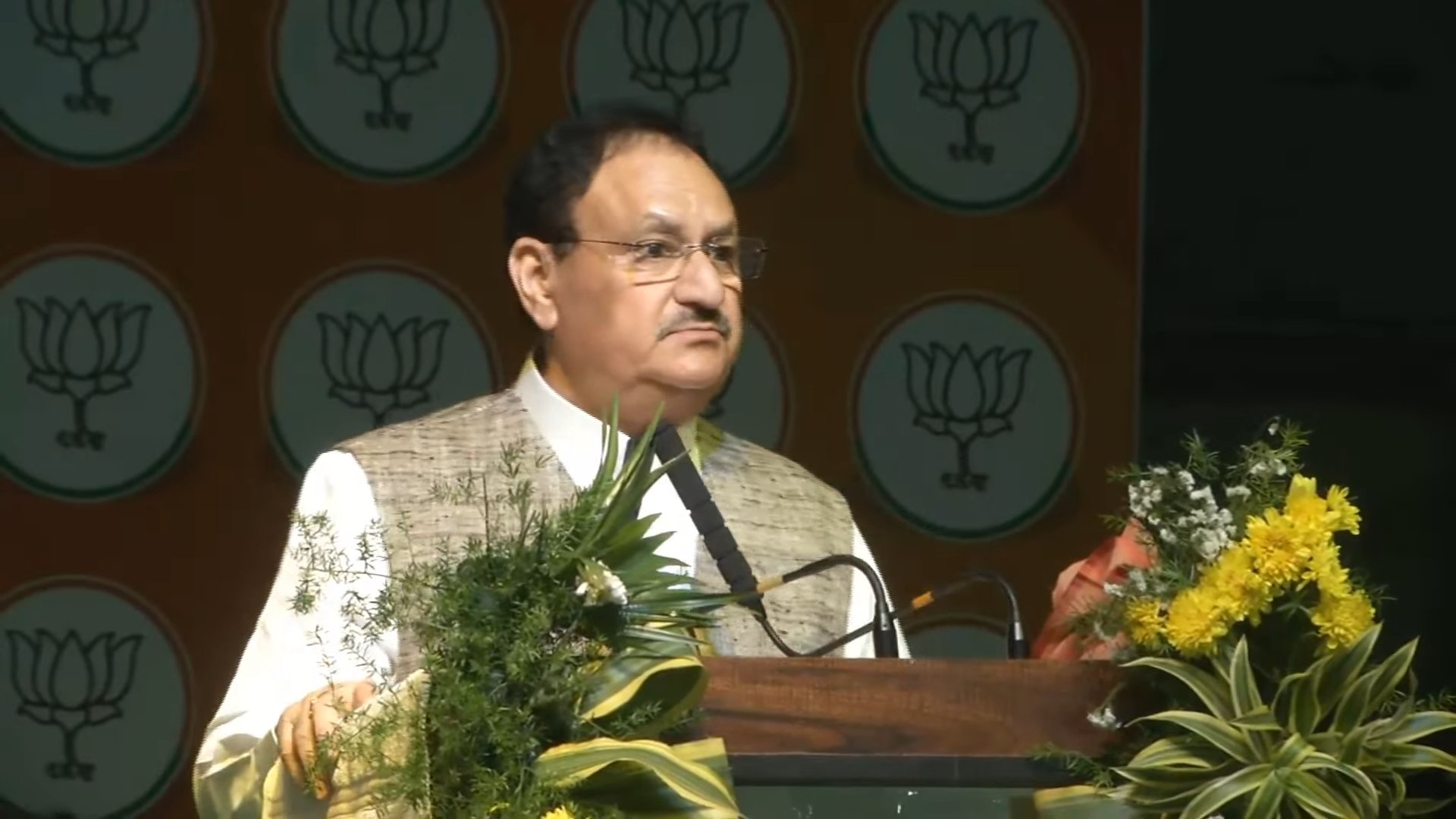 Addressing party workers in Hyderabad, BJP National President JP Nadda said the Congress has deceived women, youth and farmers. (BJP Telangana/X)