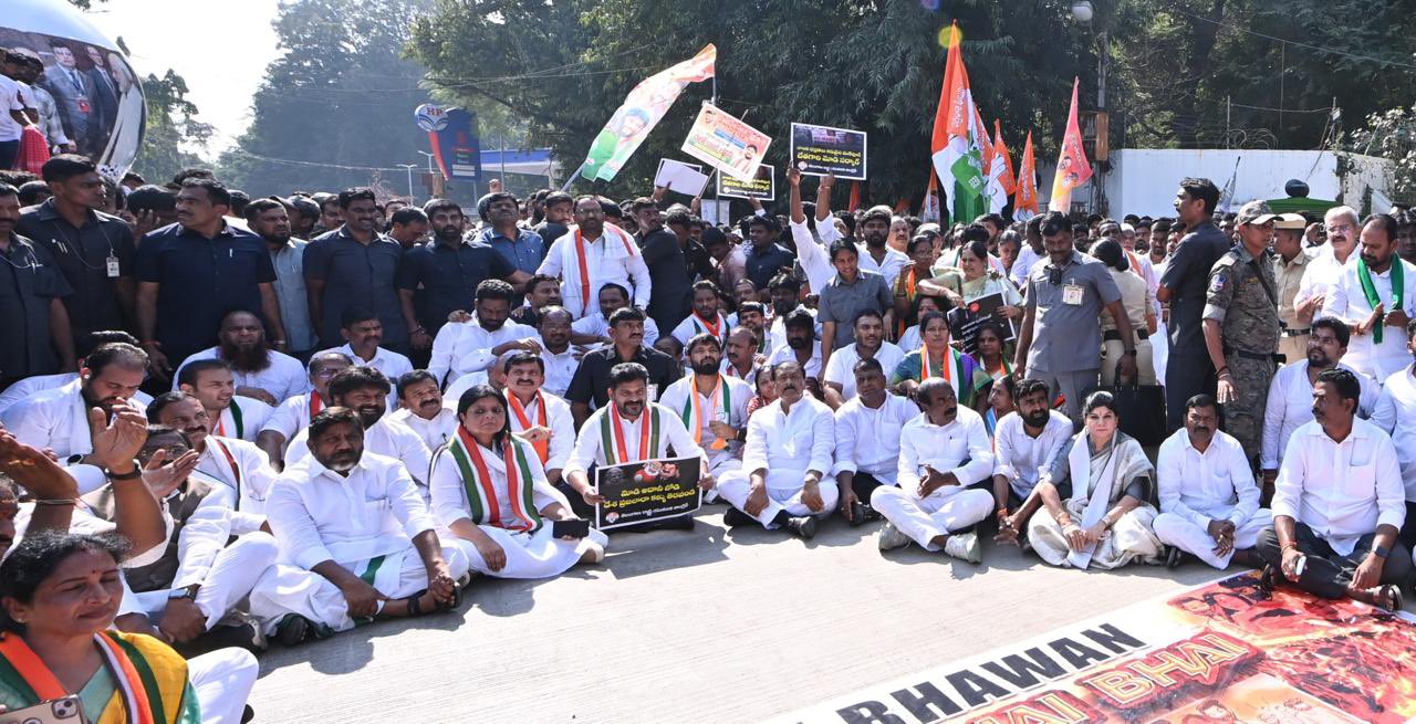 Revanth Reddy Telangana Congress holds rally to Raj Bhavan, demands JPC inquiry into Modi-Adani scandal