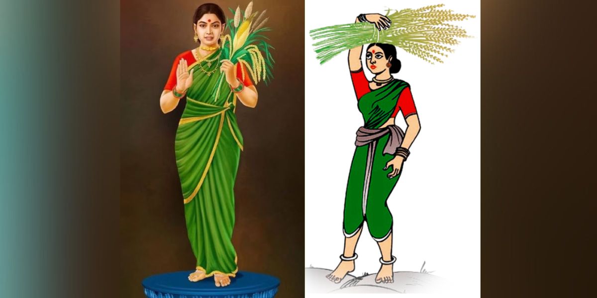 Telangana Thalli and the woman in JD(S) flag. Telangana Thalli and the woman in JD(S) flag.