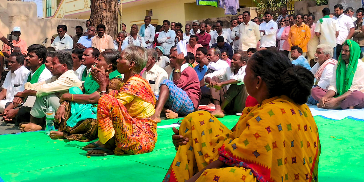 Farmers and civil society representatives came together to protest the Green Pharma City in Rangareddy District Farmers and civil society representatives came together to protest the Green Pharma City in Rangareddy District