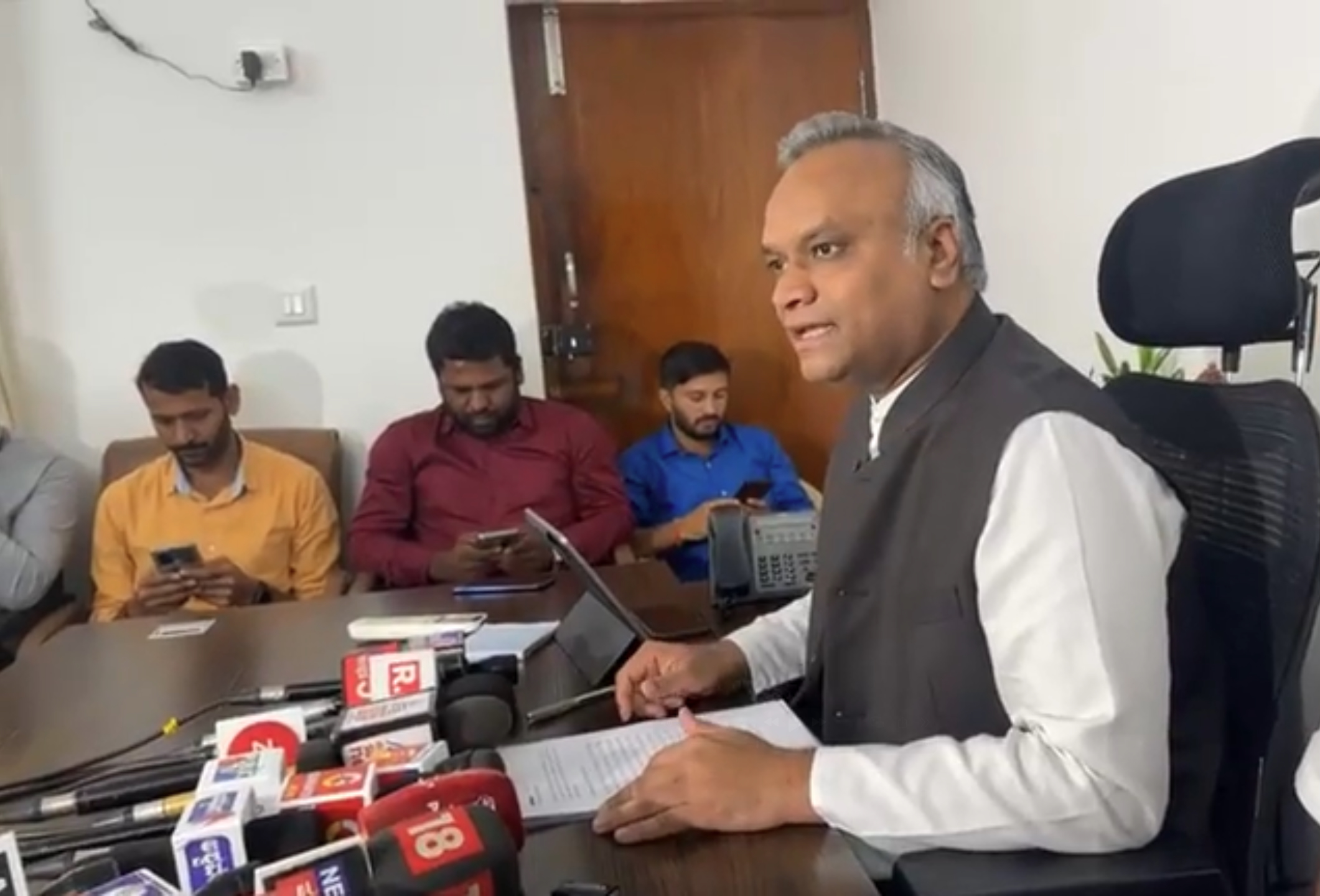 Priyank Kharge at the press conference (Screengrab)