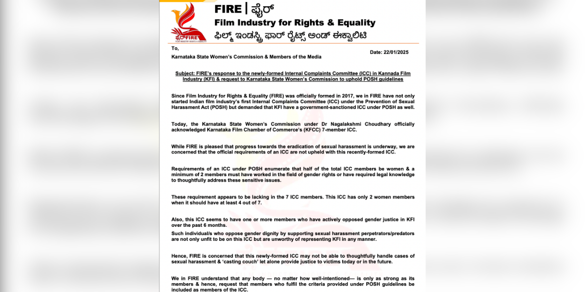FIRE responds to Karnataka film industry’s new Internal Complaints Committee (ICC)