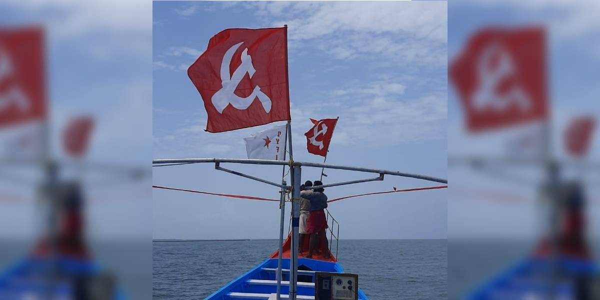 CPI(M) flags. CPI(M) flags.