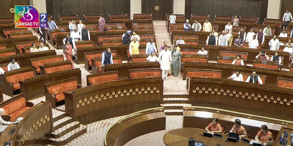 BJP MPs protest in Rajya Sabha.