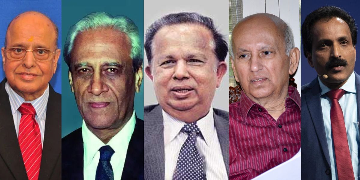 ISROLeaders K Kasturiranga, Satish Dhawan, G Madhavan Nair, UR Rao and S Somanath.