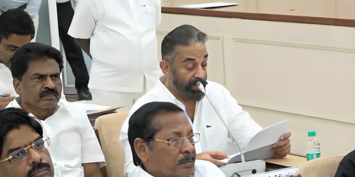 Kamal Haasan speaking at the all-party meeting in Tamil Nadu. ‘Seek answers to who is raising the issue of delimitation, when, and why,’ says MNM chief Kamal Haasan