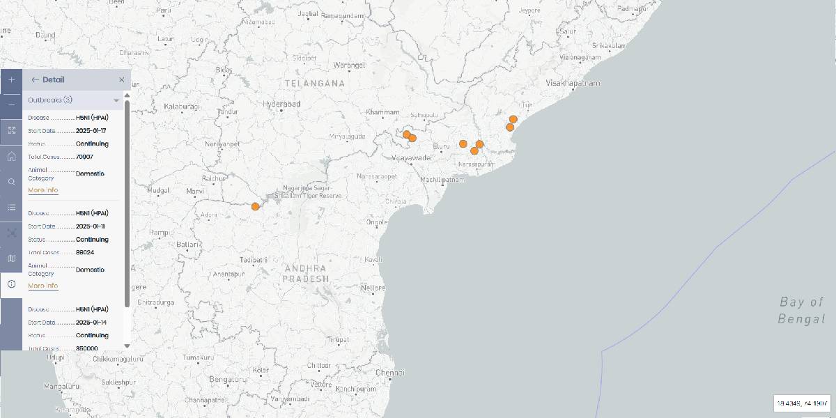 Multiple Bird Flu Outbreak in Andhra Pradesh Multiple Bird Flu Outbreak Location in Andhra Pradesh. (World Organisation for Animal Health)