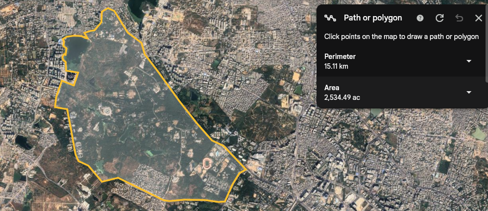 Approximate area of the University of Hyderabad