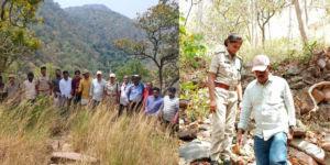 The survey team (left), B Kalavathi and K Munirathnam trekking (right)