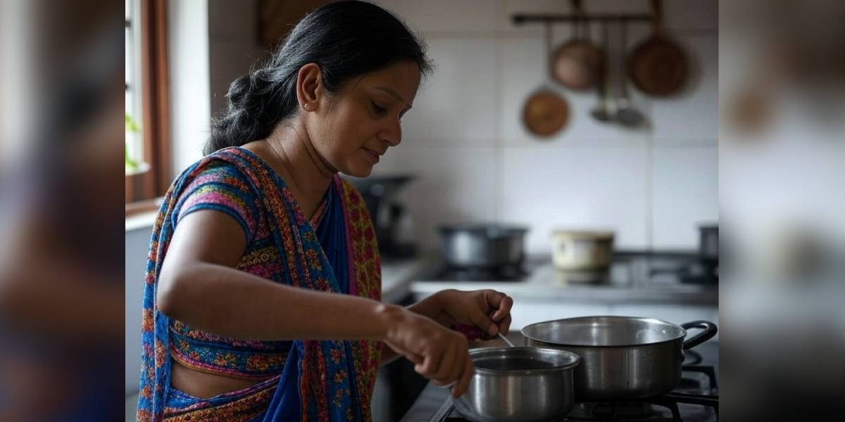 women doing household work The survey revealed that 81.5% of Indian women were engaged in unpaid domestic services, compared to only 27.1% of men.