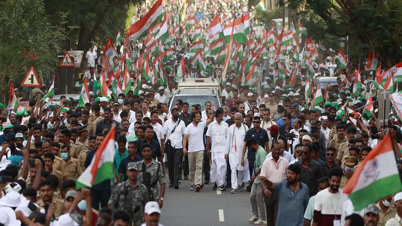 Rahul Gandhi leading the Bharat Jodo Yatra in Malappuram, Kerala, in September, 2022.