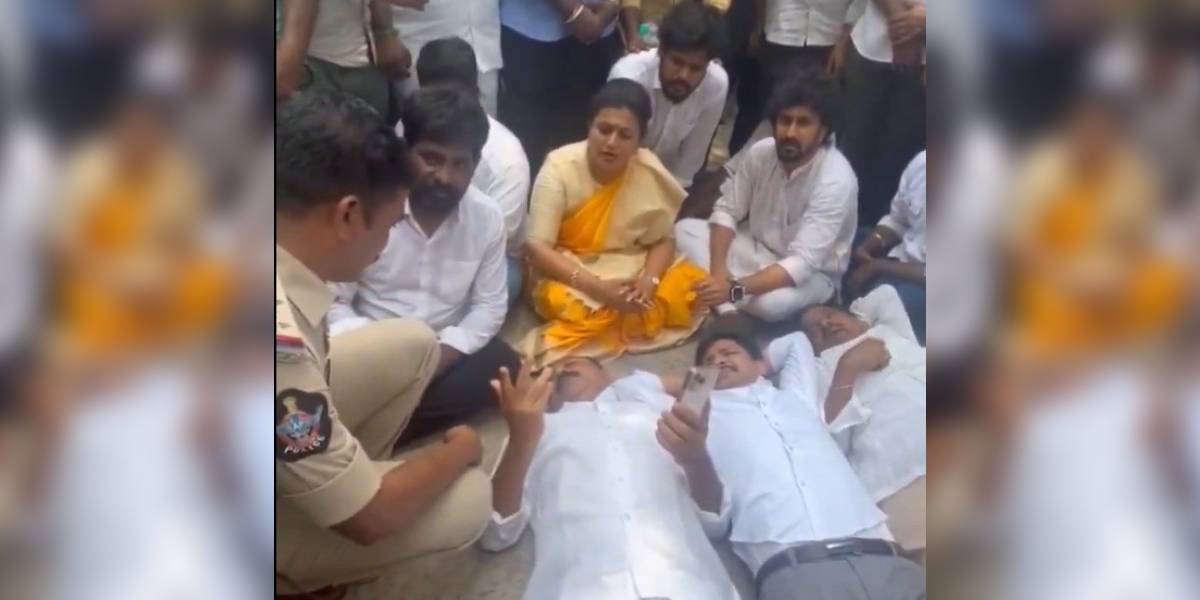 TTD former chairman and YSRCP leader Bhumana Karunakar Reddy protesting on the road after the police prevented him from taking out a rally.