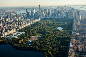 An aerial view of Central Park, the first landscaped park in the US. (Wikimedia Commons)