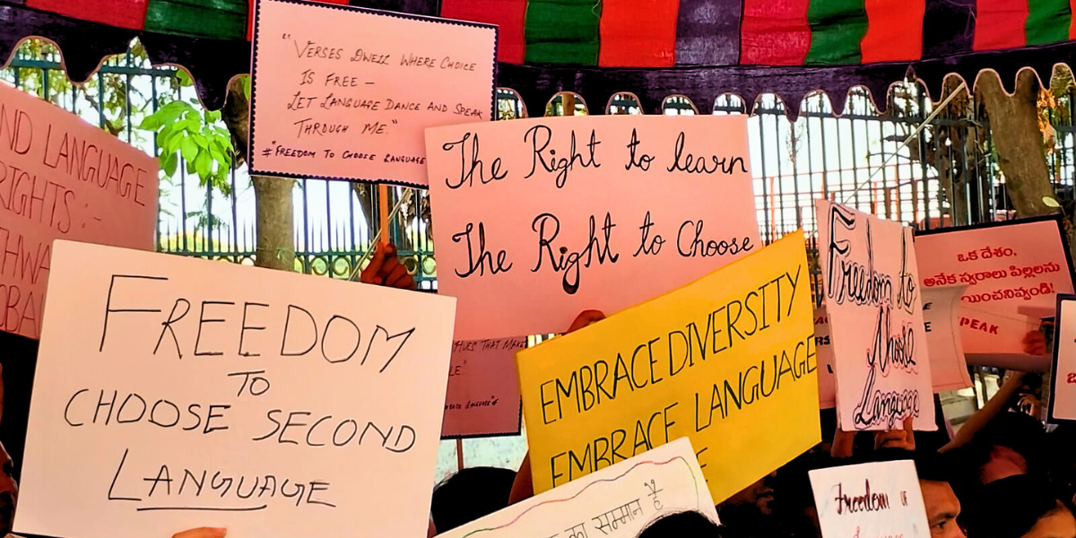 Concerned parents take out the Freedom to Choose Language protest in Hyderabad