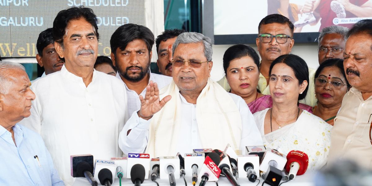 Karnataka Chief Minister Siddaramaiah speaking to the media.