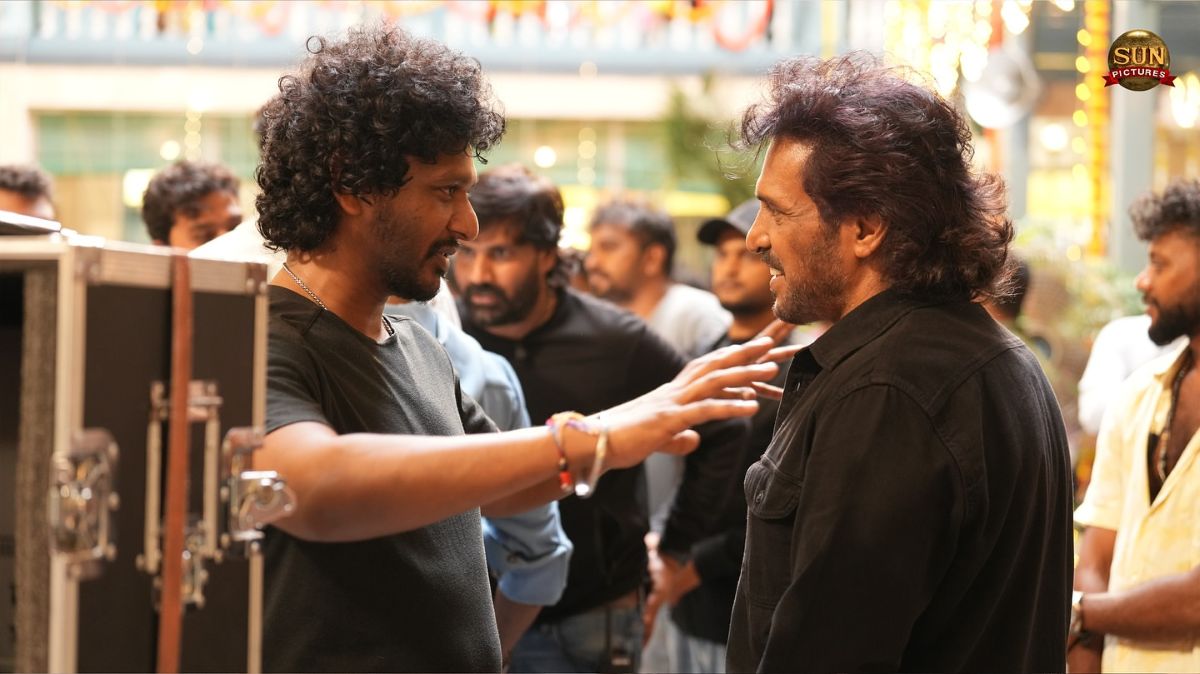 Lokesh Kanagaraj with Upendra on the sets of Coolie