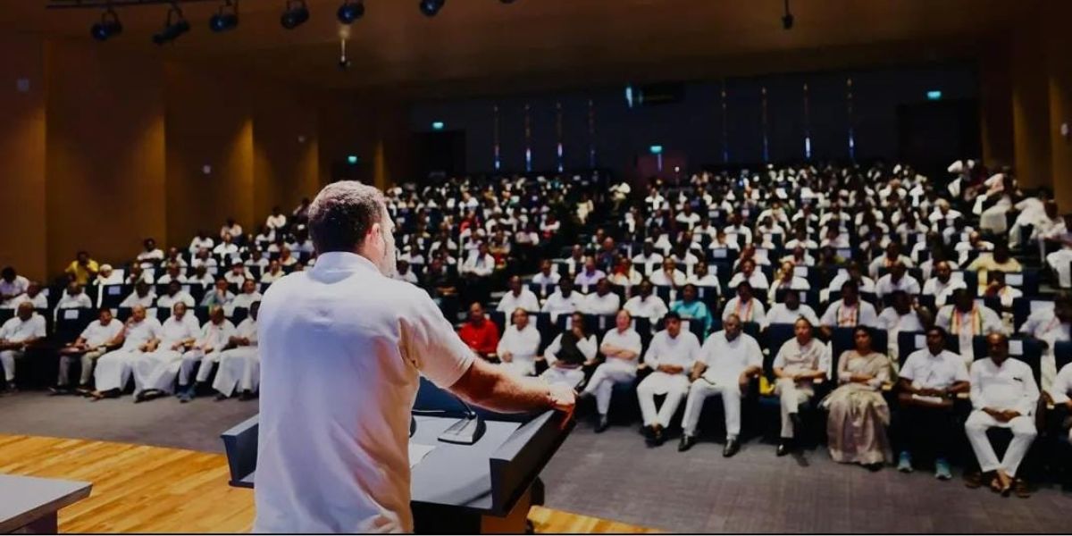 Rahul Gandhi addressing the DCC presidents at Indira Bhavan, New Delhi. Congress