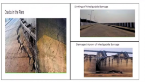 Visuals of the damage at Medigadda Barrage