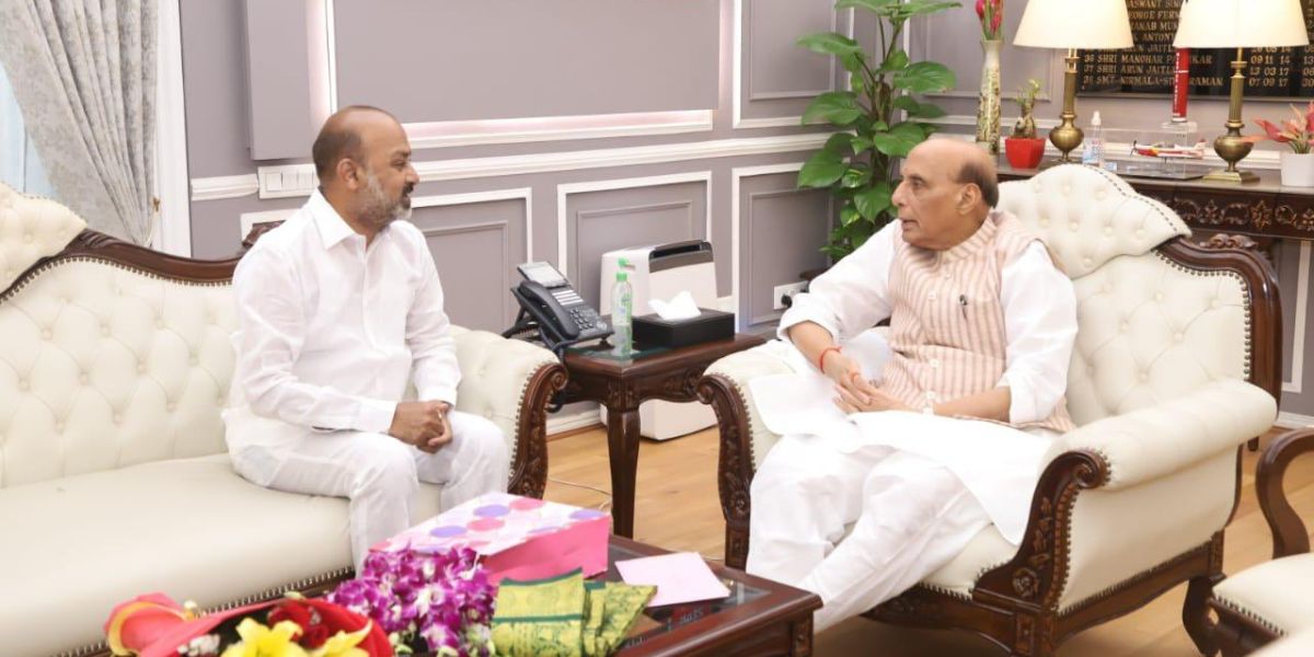 Bandi Sanjay Kumar with Union Defence Minister Rajnath Singh. (X)