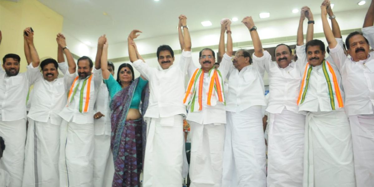 Congress leaders showing a united gesture during the function on 12 May. A new team but the same old trouble for Congress in Kerala — internal dissent