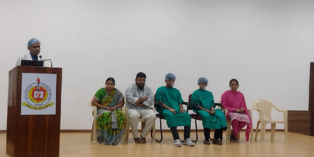 Doctors at NIMS with the children who underwent the surgery. (Supplied) Doctors at NIMS with the children who underwent the surgery. (Supplied)