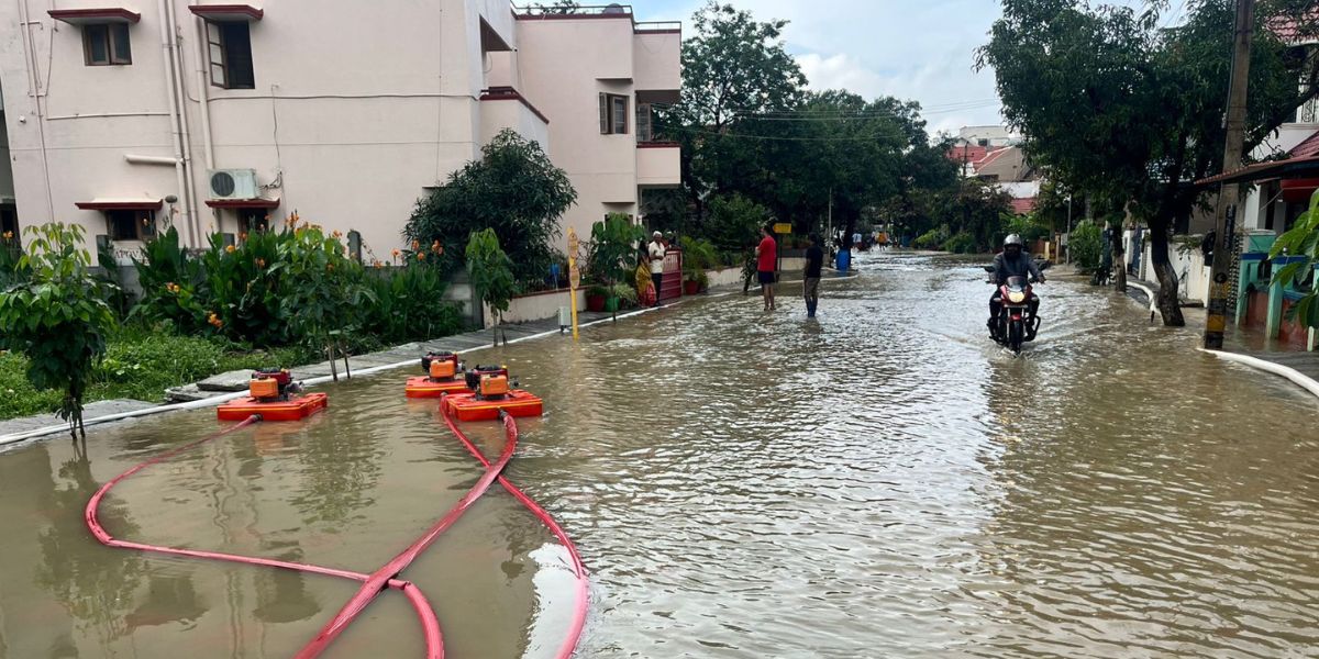 Flooding in Rainbow Drive Layout. (BBMP) Flooding in Rainbow Drive Layout. (BBMP)