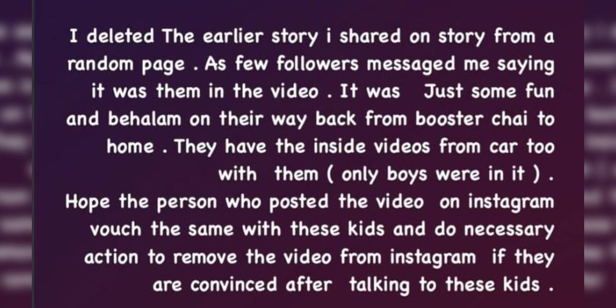 An explanation offered by an Instagram user after deleting the 'alarming' post.
