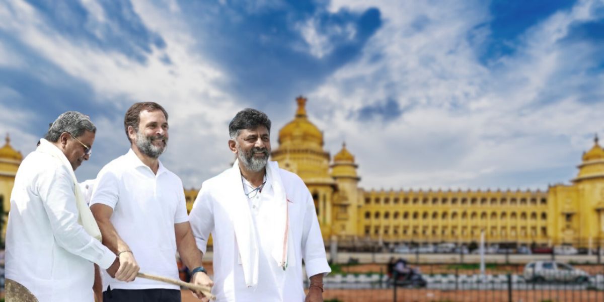 Karnataka Chief Minister Siddaramaiah and Deputy Chief Minister DK Shivakumar with Rahul Gandhi.