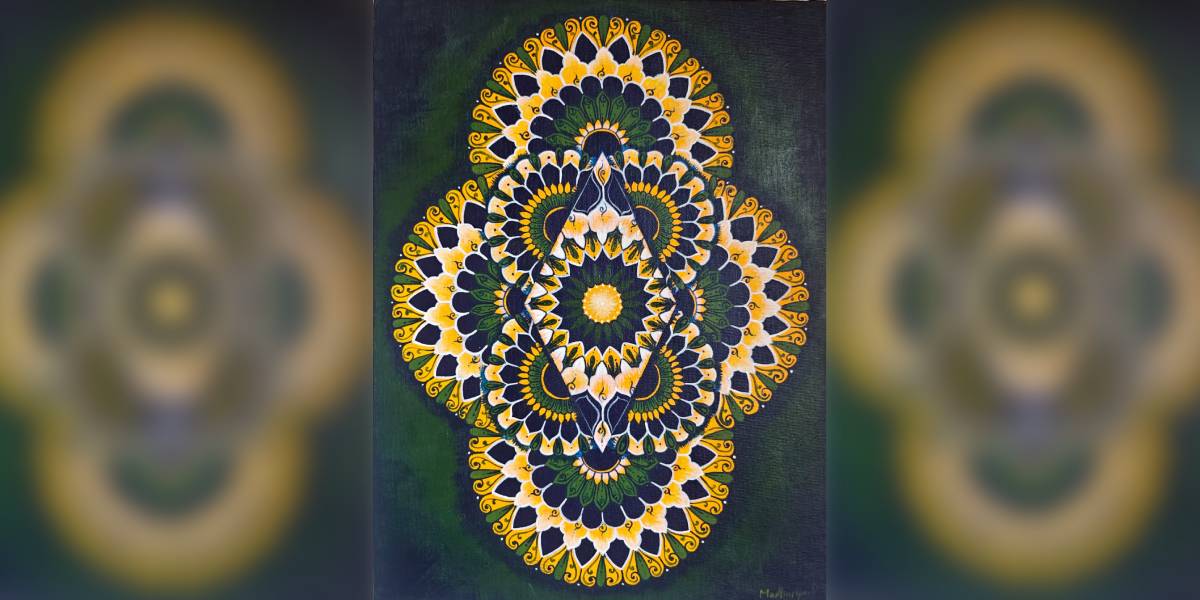 MandalaArt Mandala art is a geometric illustration style developed in Hindu and Buddhist cultures. It is also found in North American, Celtic and Islamic traditions. Pictured, a work by Madhurya Dwarkanath. (Supplied)