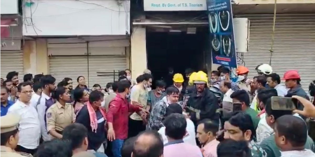 Rescue efforts following the fire near Charminar in Hyderabad.