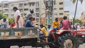 Residents leaving the flooded areas
