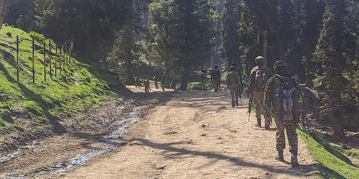 Security personnel during a search operation at Baisaran area of Pahalgam Security personnel during a search operation at Baisaran area of Pahalgam