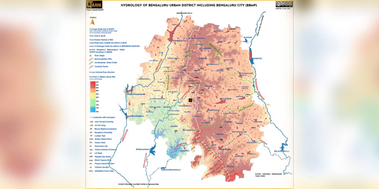 Surface hydrology-rivers, lakes, and raja kaluves of Bengaluru Urban District