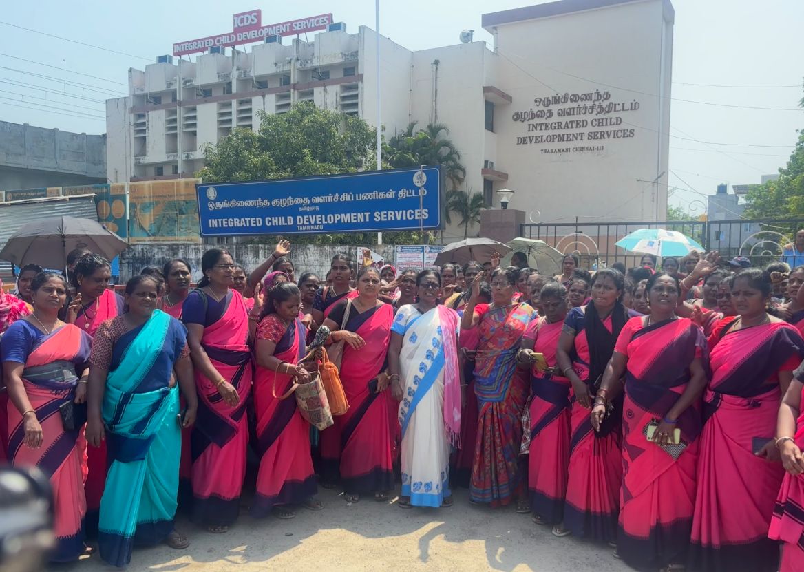 More than 50,000 Anganwadi workers have been protesting across Tamil Nadu, urging the government to grant them rights and benefits comparable to those of other government employees. (Supplied)