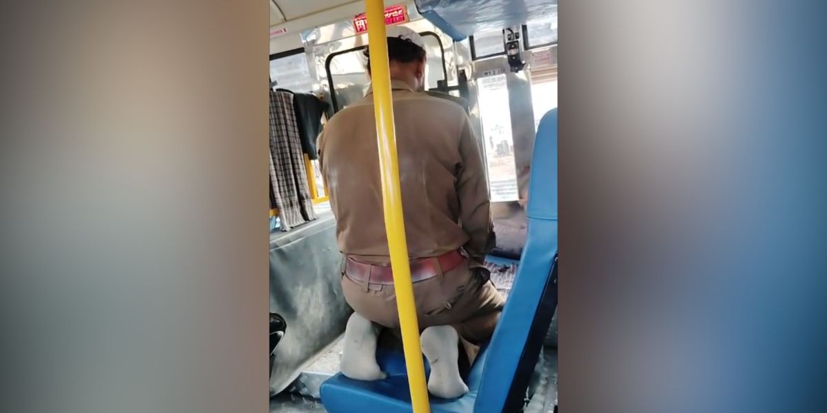 The driver offering namaz inside the bus. The driver offering namaz inside the bus.